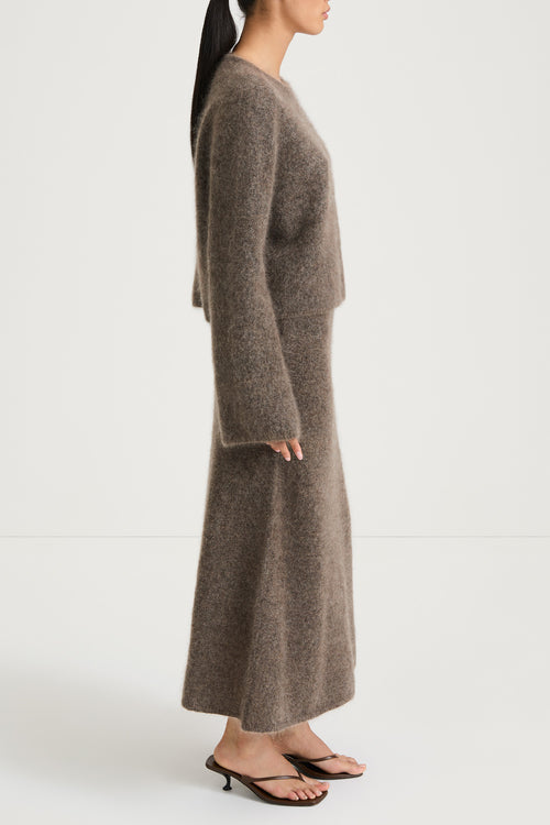 brown a-lined knitted skirt stylein nanie side