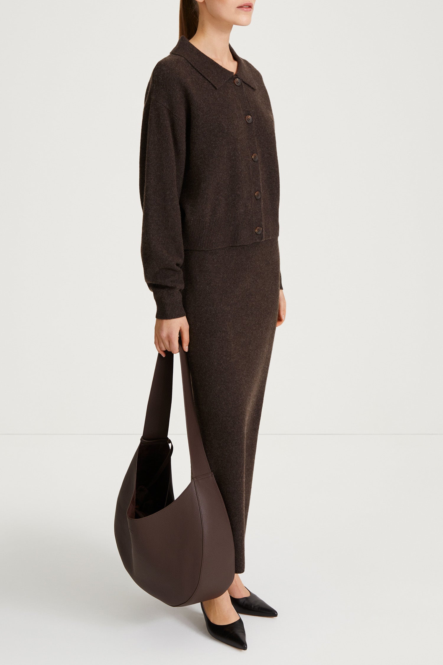 brown cardigan tennis collar stylein halina side