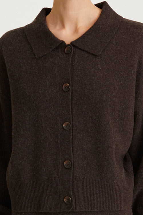 brown cardigan tennis collar stylein halina detail image