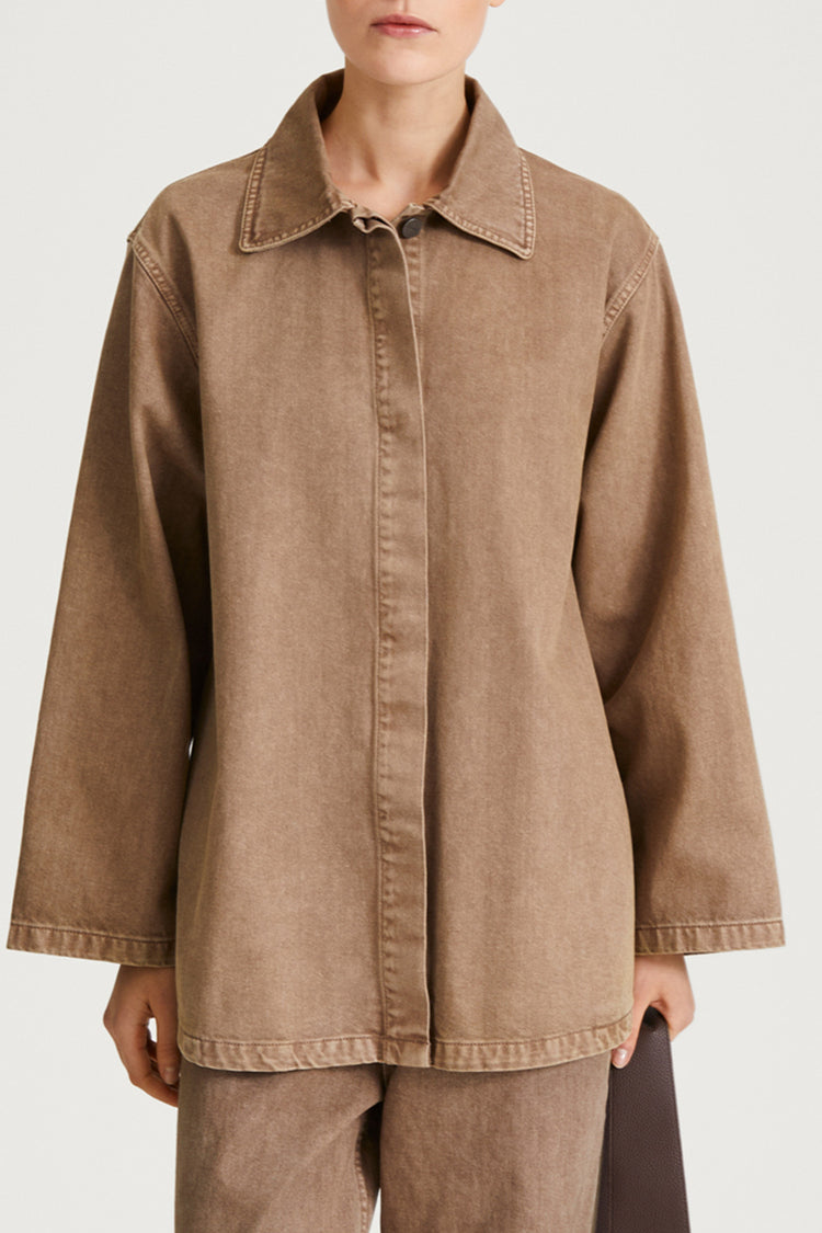 brown denim jacket stylein karen detail