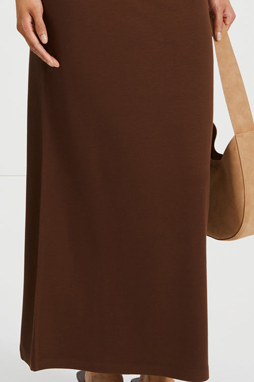 Claudi long skirt jersey subtly flared cacao brown stylein detail image