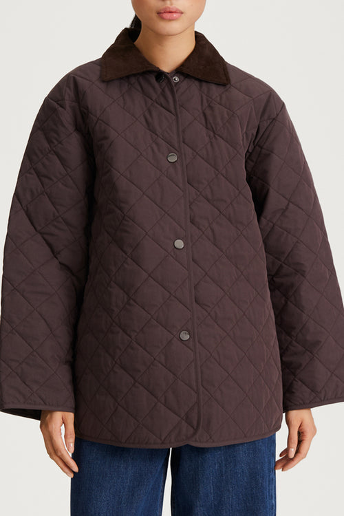 brown quilted jacket stylein sabria detail collar
