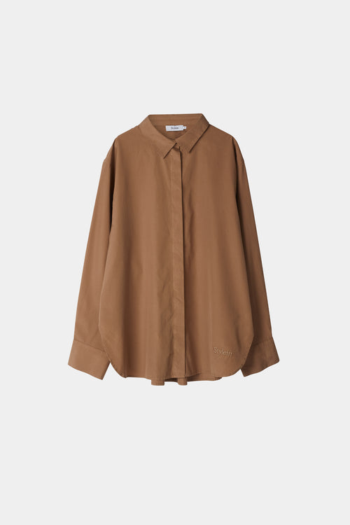 Jansell shirt voluminous flared mud brown stylein packshot