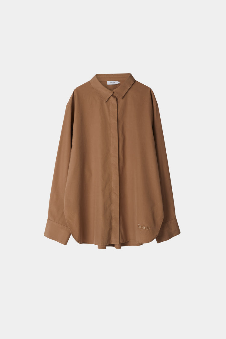 Jansell shirt voluminous flared mud brown stylein packshot