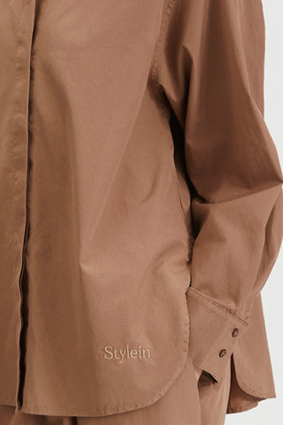 Jansell shirt voluminous flared mud brown stylein detail image