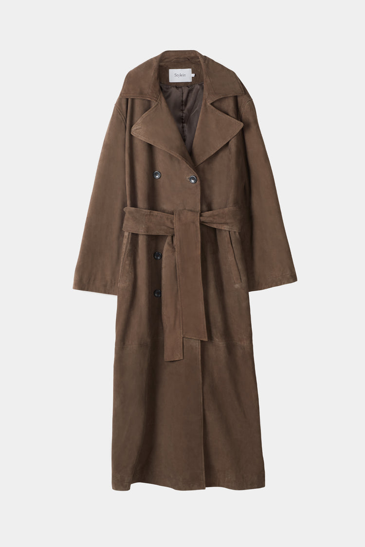 brown suede trench coat stylein vega front packshot