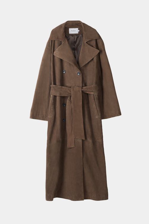 brown suede trench coat stylein vega packshot