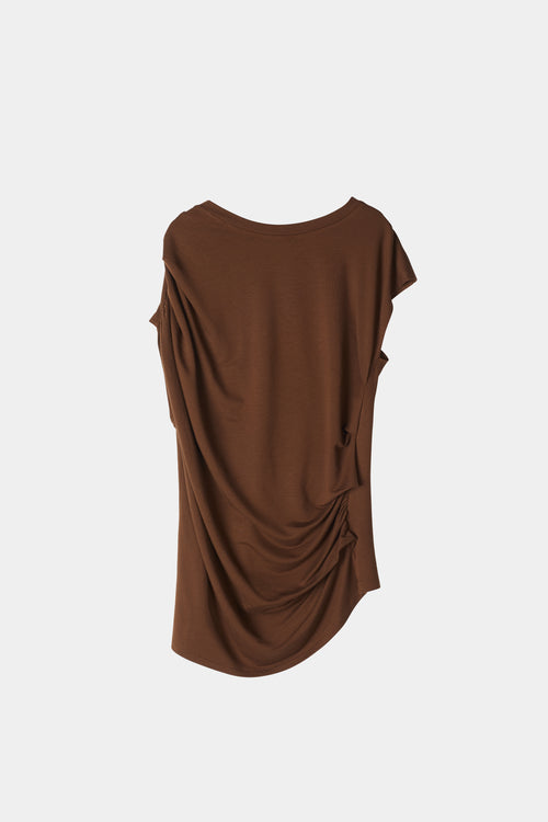 Canalita top sleeveless viscose jersey fitted twisted draped front cacao brown stylein packshot
