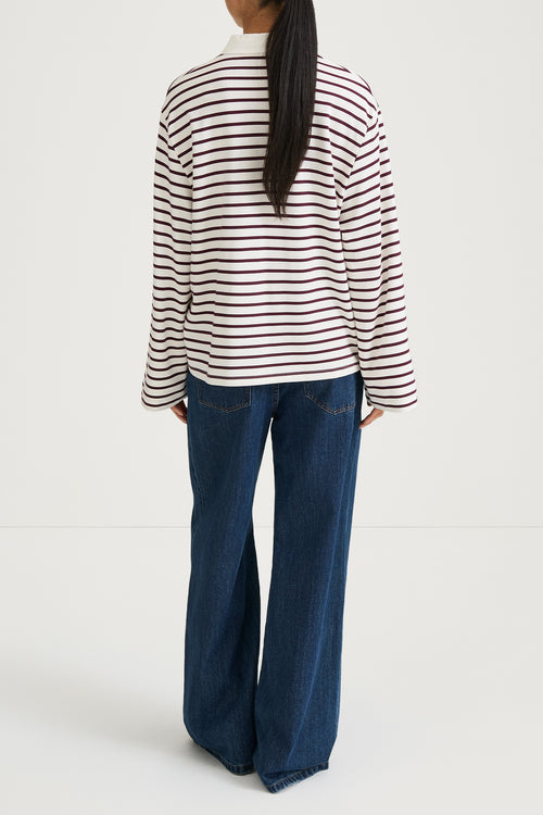 burgundy striped collar buttoned longsleeve top stylein janelle back