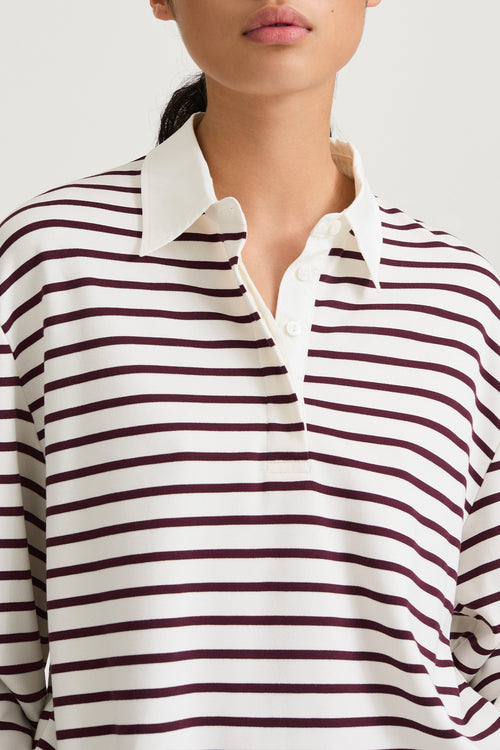 burgundy striped collar buttoned longsleeve top stylein janelle detail