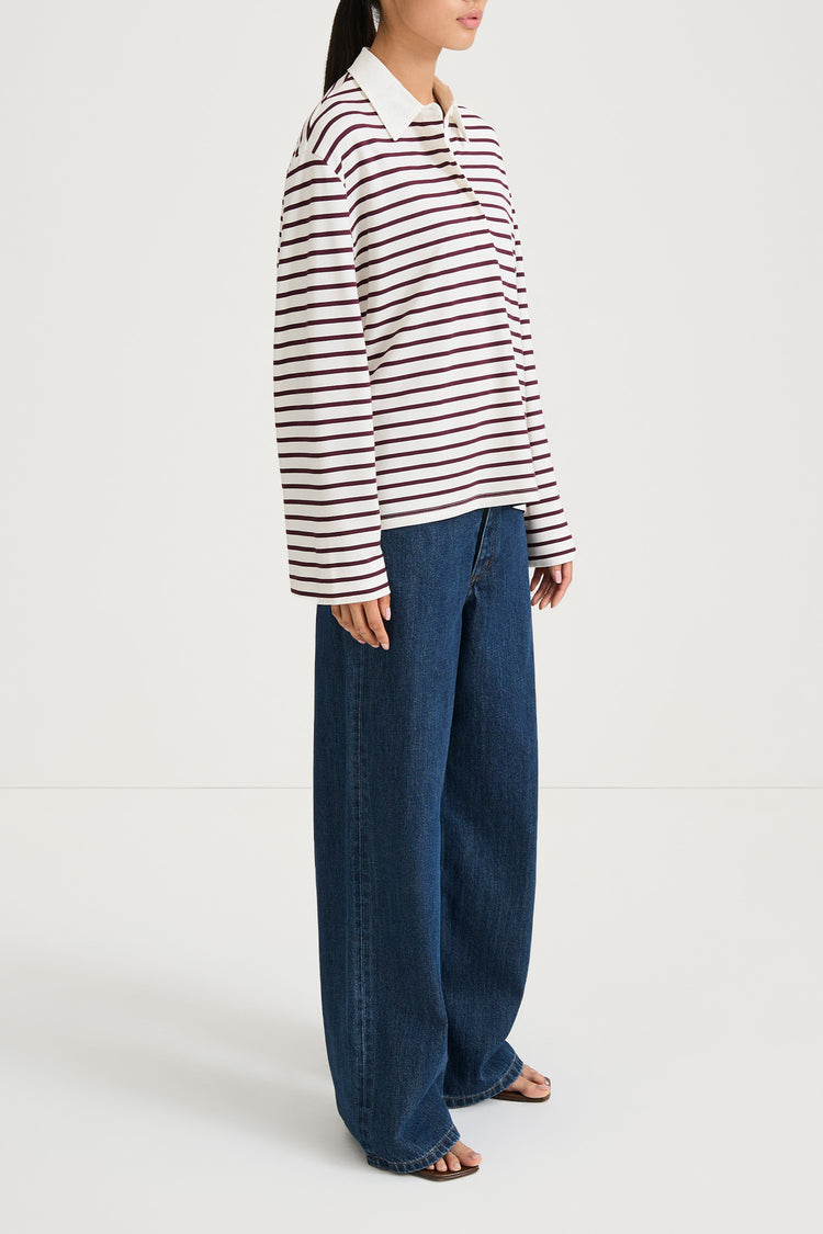 burgundy striped collar buttoned longsleeve top stylein janelle side