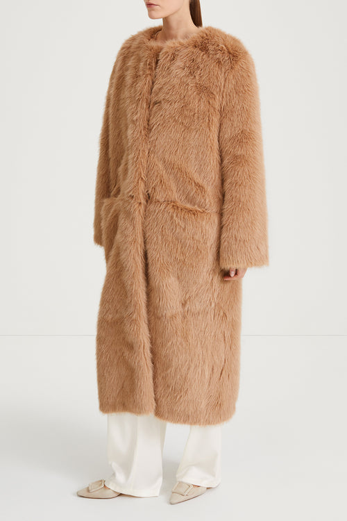 camel faux fur coat stylein haiza side