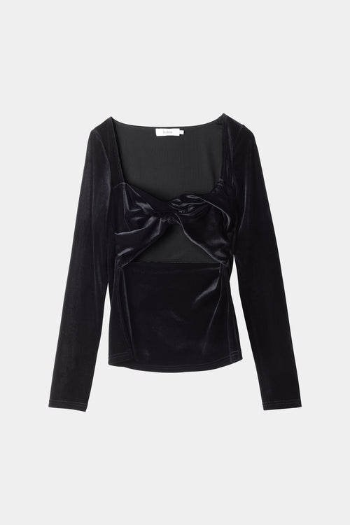 Campi top fitted velvet twisted detail front cut out long sleeves black stylein packshot