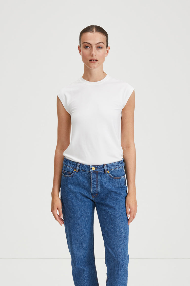 Canale top white sleeveless jersey stylein front image