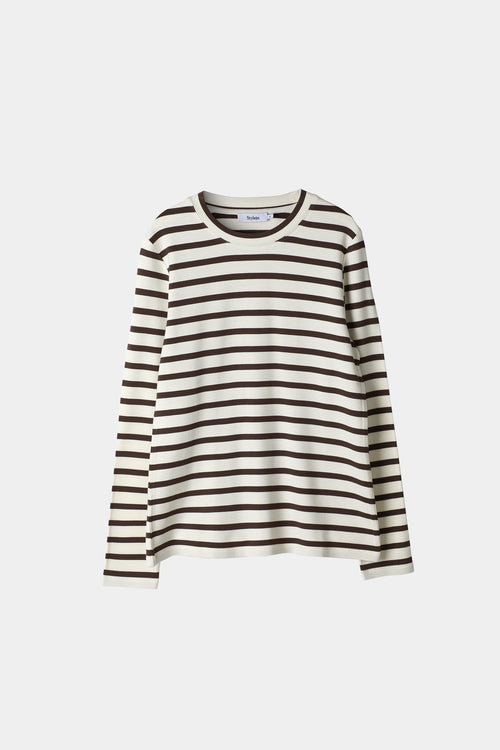 CANVEY TOP - WHITE WITH BROWN STRIPE