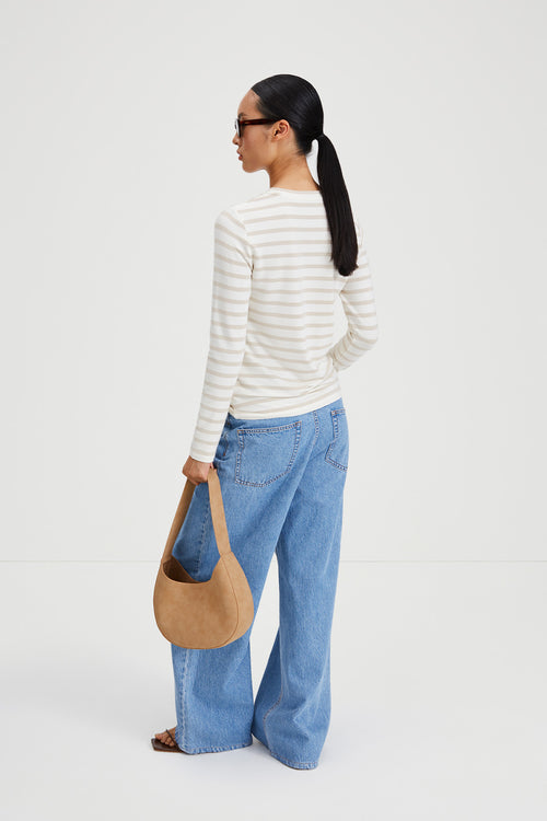 Canvey top jersey longsleeve striped fog white stylein back image