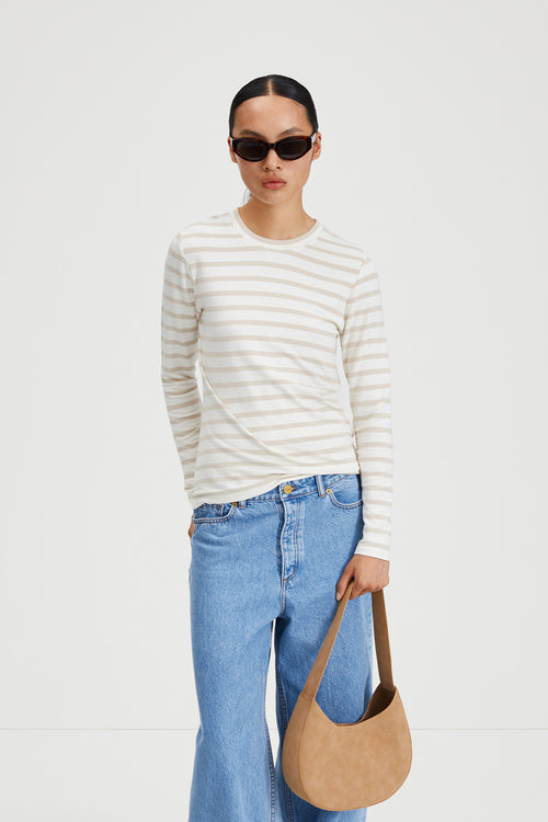 Canvey top jersey longsleeve striped fog white stylein front image