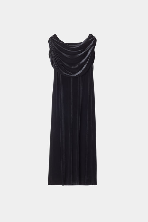 Carro dress loose fitting sleevless draped cape rounded neckline velvet black stylein packshot