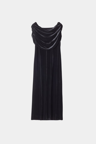 Carro dress loose fitting sleevless draped cape rounded neckline velvet black stylein packshot