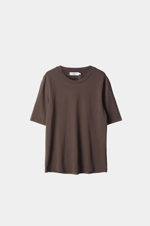 Chambers t-shirt jersey classic rounded neckline narrow sleeves dark brown stylein packshot