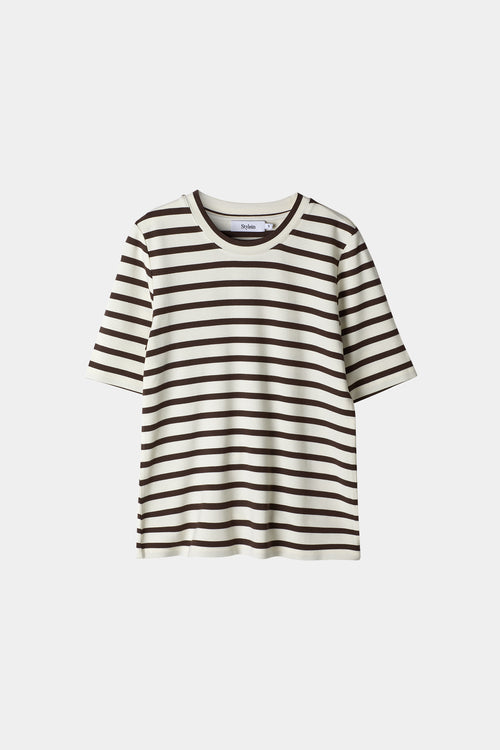 CHAMBERS T-SHIRT - WHITE WITH BROWN STRIPES