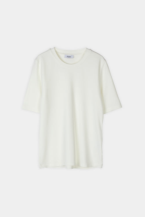 Chambers top jersey round neckline narrow sleeves white stylein front image