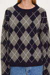 Checked knitted sweater in navy and grey stylein Havenly detail
