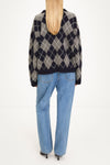 Checked knitted sweater in navy and grey stylein Havenly back