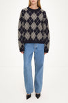 Checked knitted sweater in navy and grey stylein Havenly model image