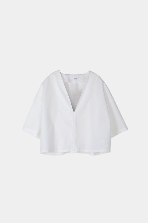 Julianna blouse voluminous cropped v neck short wide sleeves white stylein packshot