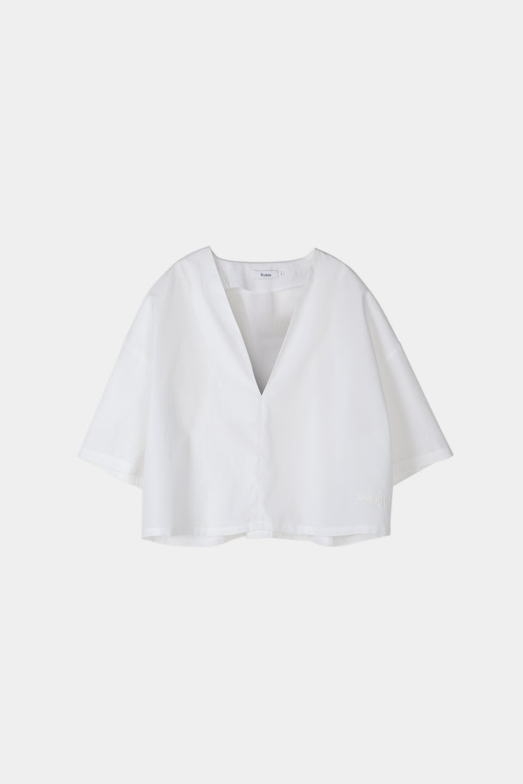 Julianna blouse voluminous cropped v neck short wide sleeves white stylein packshot