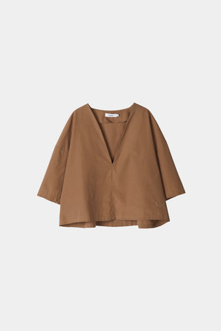 Julianna blouse voluminous cropped v neck short wide sleeves mud brown stylein packshot