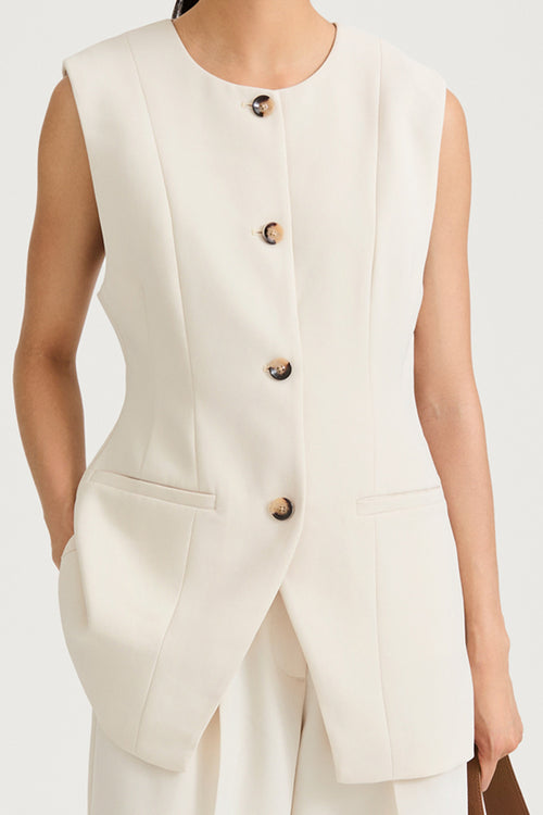 Balina cream crepe vest stylein front close up model image