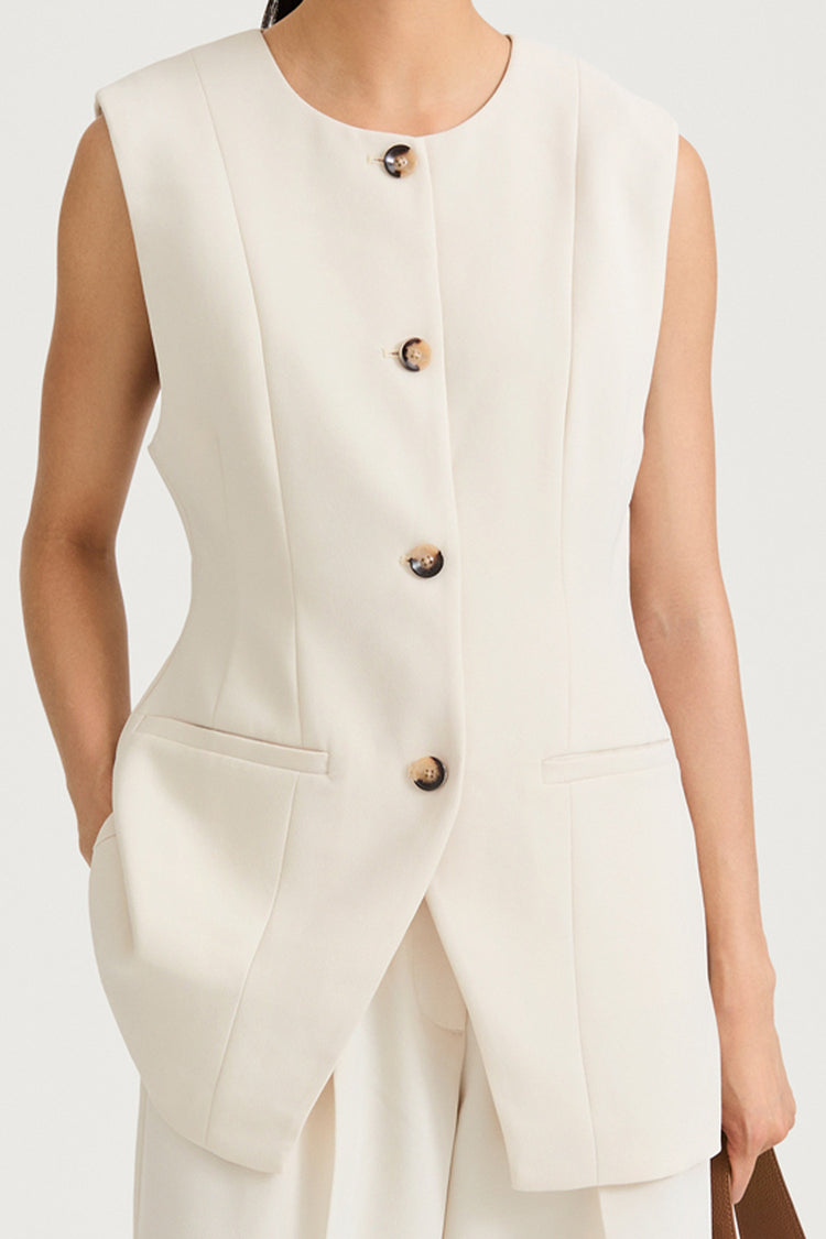 Balina cream crepe vest stylein front close up model image