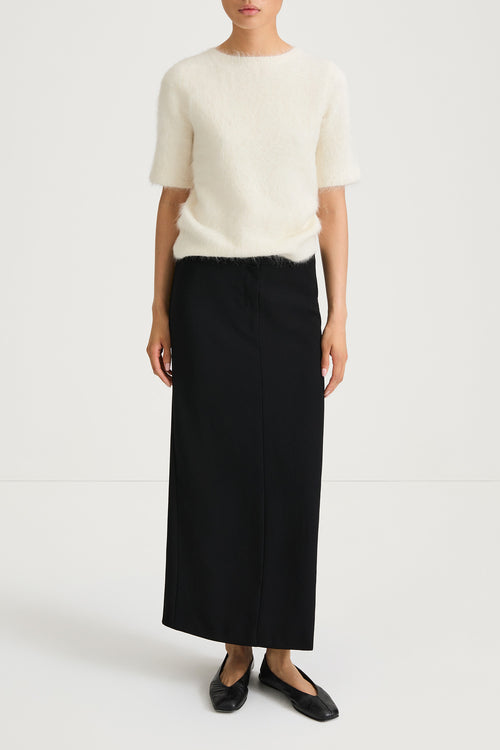 cream knitted short sleeve top stylein loha model image