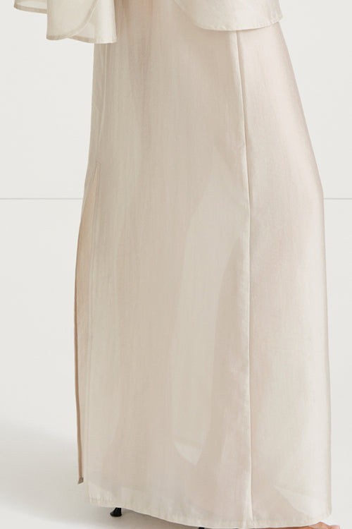 Cream maxi transparent skirt stylein side close up model image