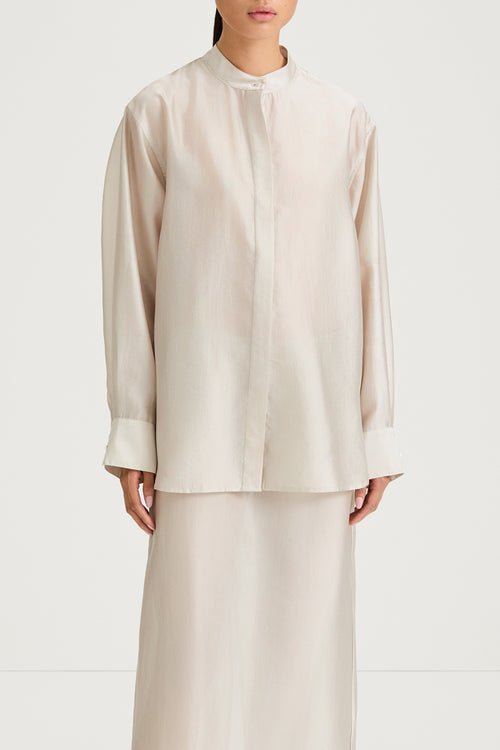 Cream transparent shirt stylein briza front close up model image