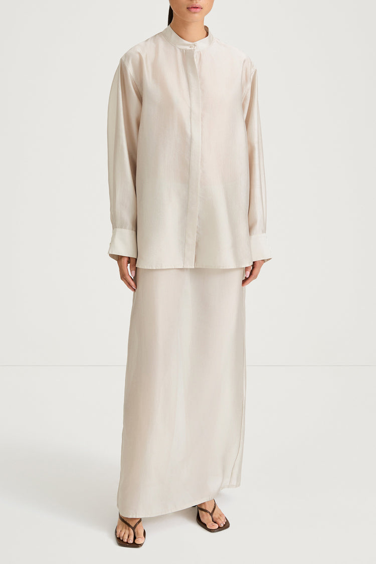 Cream transparent shirt stylein briza front model image