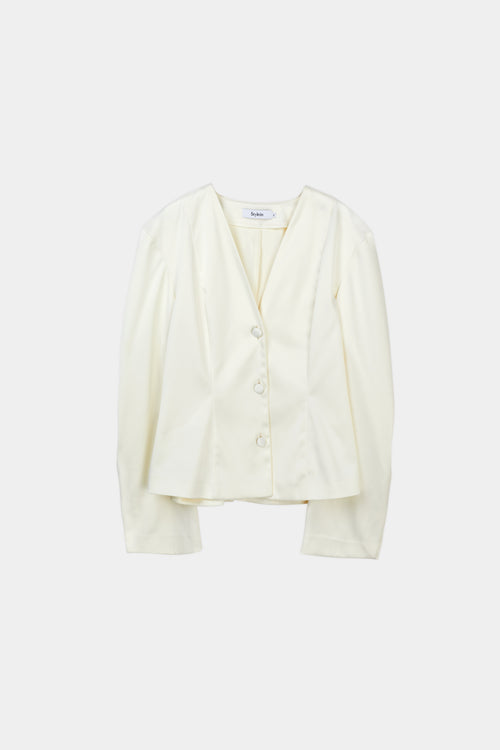 ivory v-neck satin blouse stylein briar model image