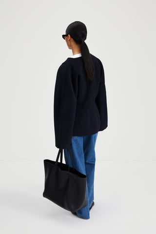 Tirli short jacket wool cinched waist midnight navy stylein back image