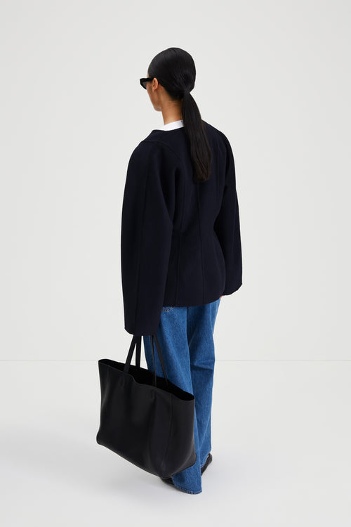 Tirli short jacket wool cinched waist midnight navy stylein back image