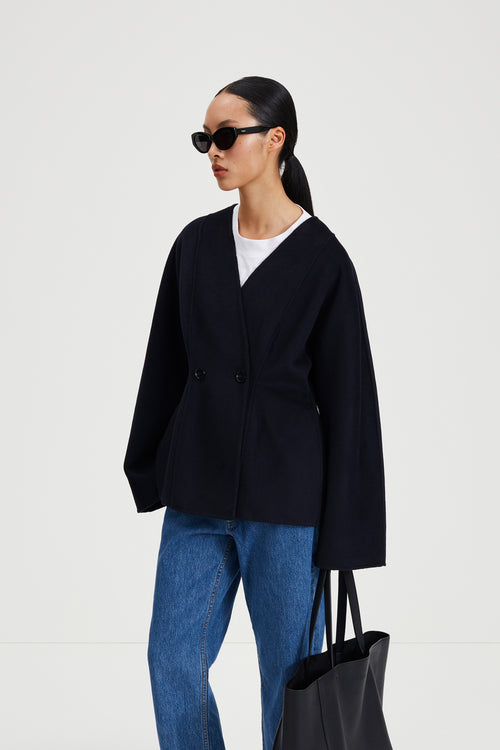 Tirli short jacket wool cinched waist midnight navy stylein side image