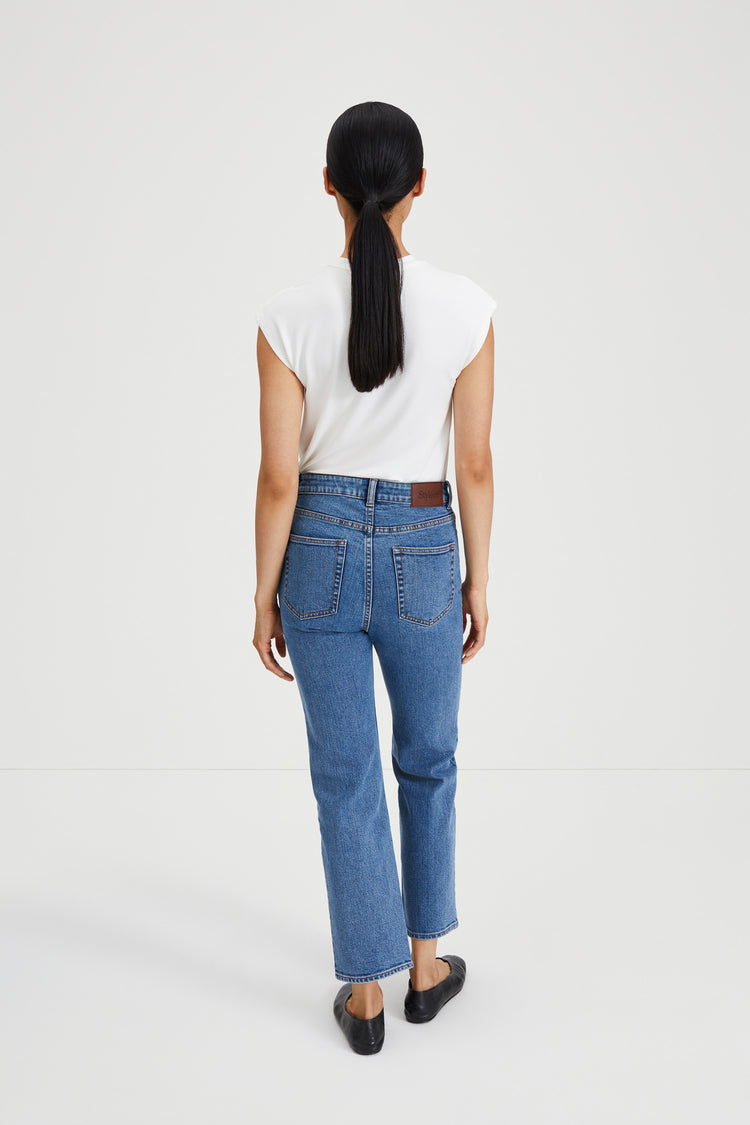 Kingston mid blue cropped straight fit jeans stylein back image