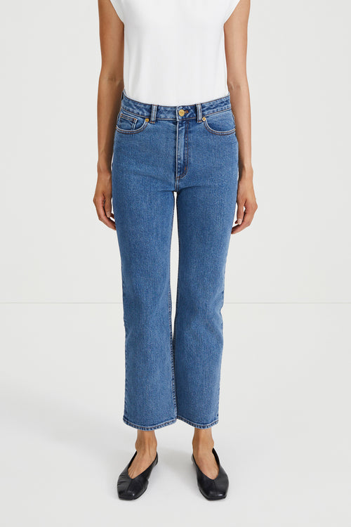 Kingston mid blue cropped straight fit jeans stylein front image