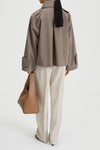 Serrano cropped trenchcoat jacket double breasted mud stylein back