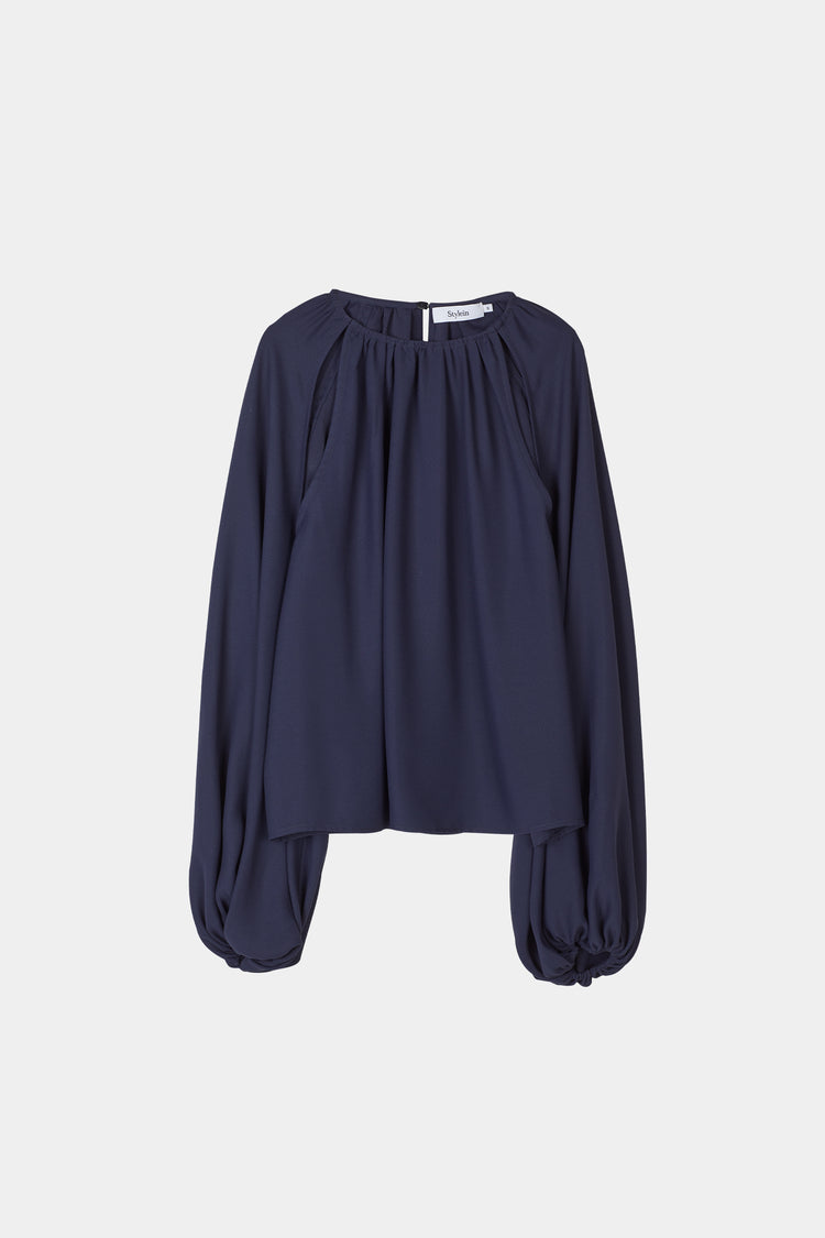 Maggiore blouse midnight navy cut out longsleeve stylein packshot