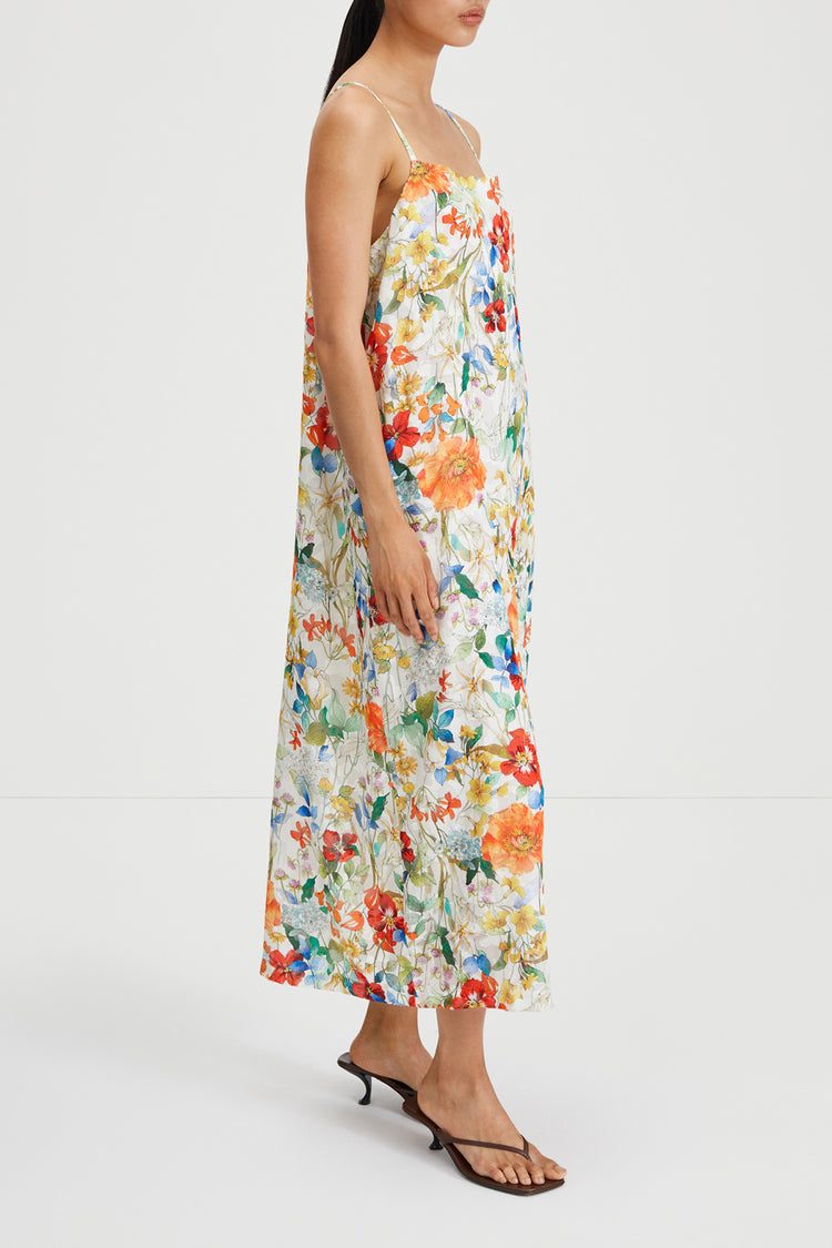 Magnolia dress ankle length cowl neckline straps textured jacquard floral print stylein side image 
