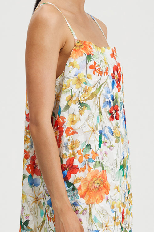 Magnolia dress ankle length cowl neckline straps textured jacquard floral print stylein detail image