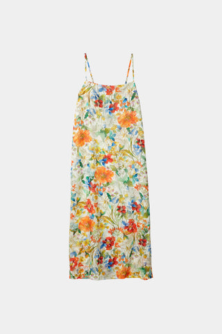 Magnolia dress ankle length cowl neckline straps textured jacquard floral print stylein packshot