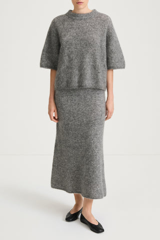 grey knitted a-lined skirt stylein nanie front